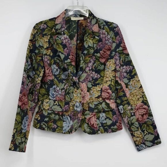LIZ CLAIBORNE CRAZY HORSE womens floral jacquard Double Button jacket NO SIZE - Picture 1 of 5